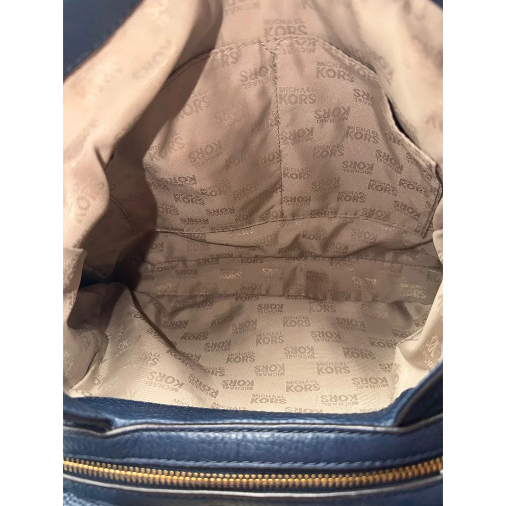 Michael Kors Bedford Navy Blue Pebbled Leather Chain Shoulder Hobo Bag